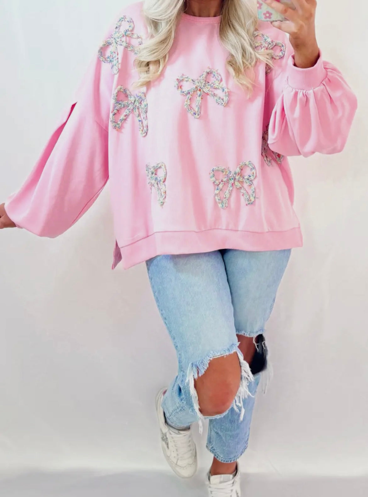 Embroidered bow sweatshirt