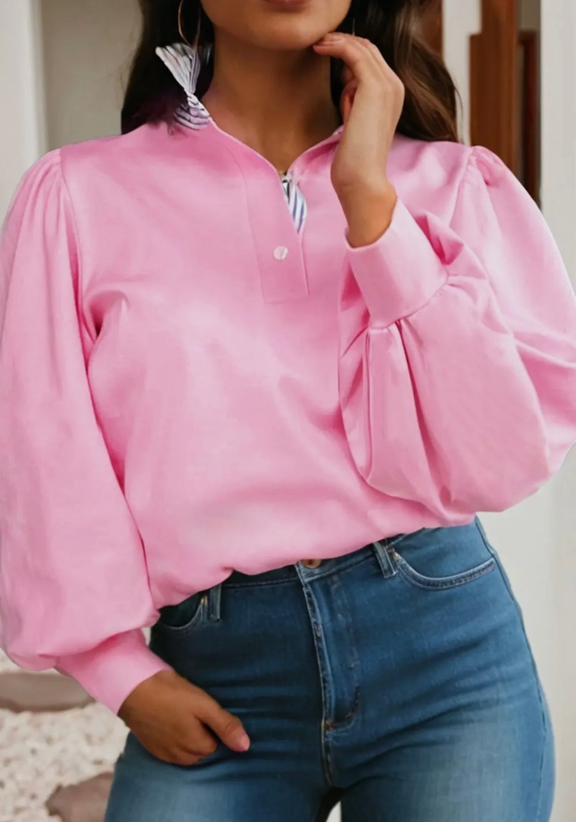 Striped stand neck pullover